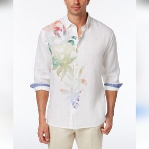 Tommy Bahama Artist Stotle Stretch Linen White Floral Print Shirt Size XL